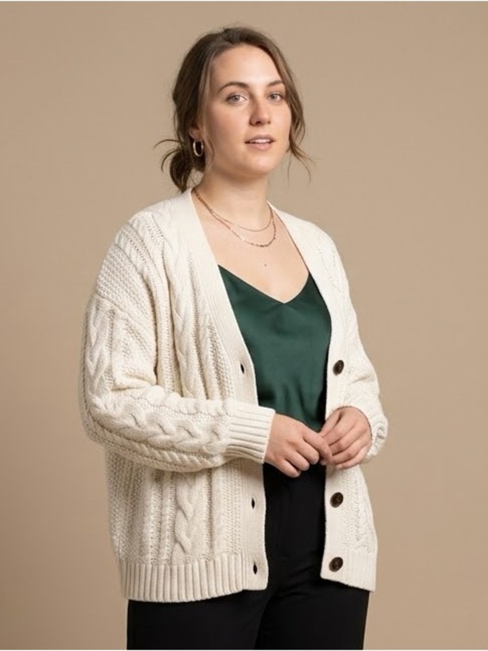 Quince 100% Organic Cotton Oversized Cable Cardigan Sweater - Size Small